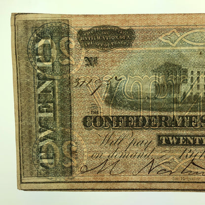 1864 $20 Twenty Dollars Confederate States of America CSA Last Issue T-67 Curren