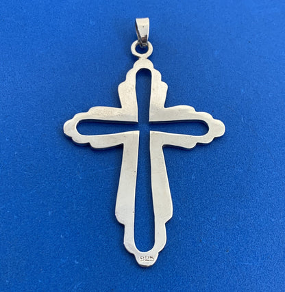 Vintage 925 Sterling Silver 3 Dimensional Midsize Cutout Cross Pendant