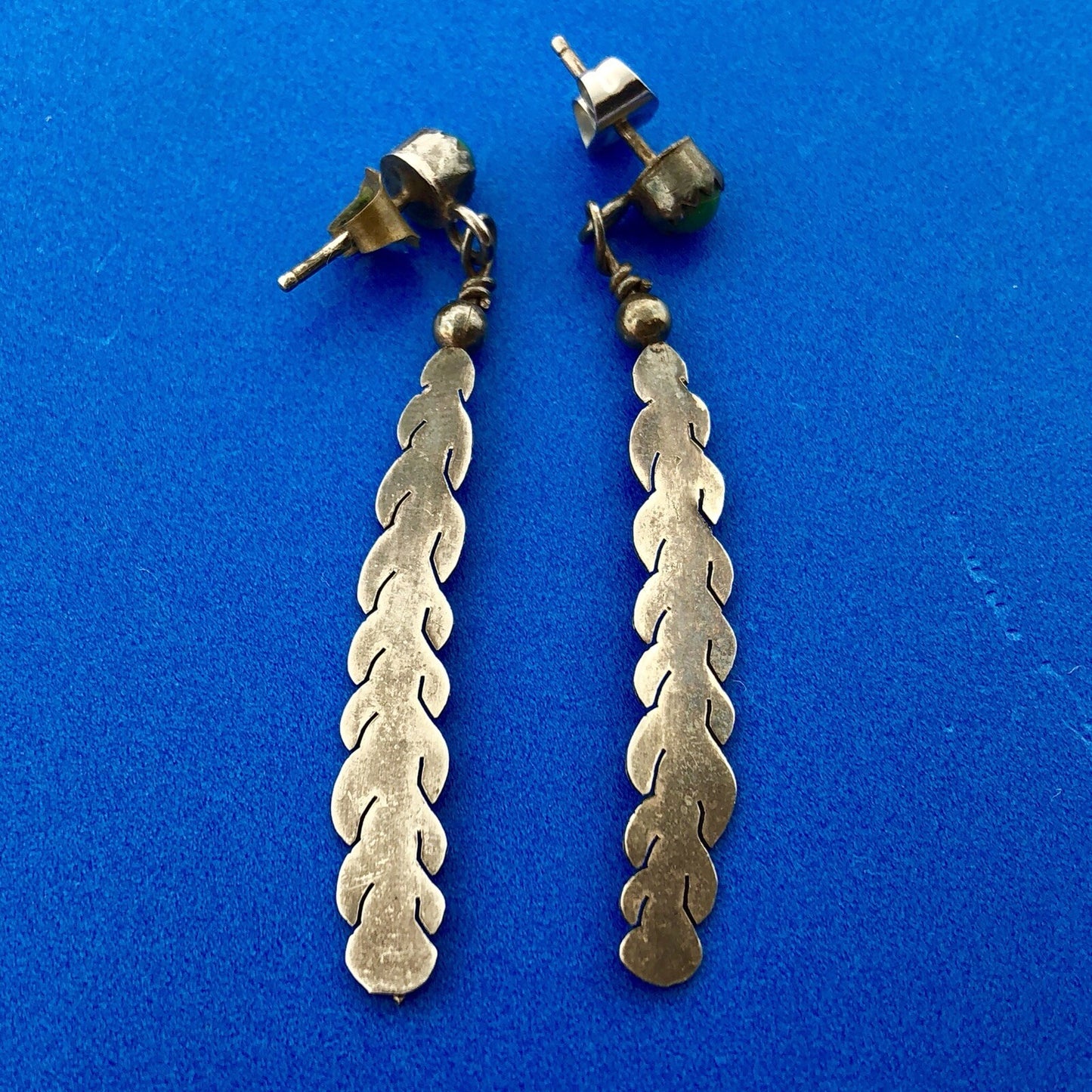 Artisan 925 Sterling Silver Green Onyx Feather Sun Catcher Drop Dangle Earrings