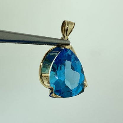 Designer 14K Yellow Gold Teal Sapphire Pear Solitaire Drop Pendant