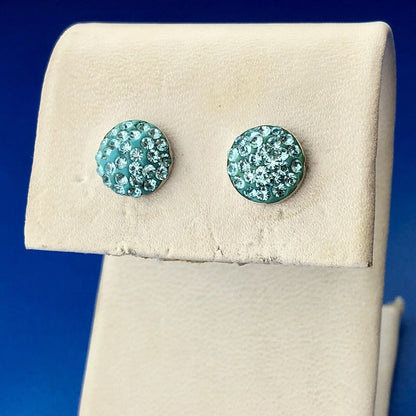 Designer 925 Sterling Silver Aqua Cubic Zirconia CZ Circle Stud Earrings