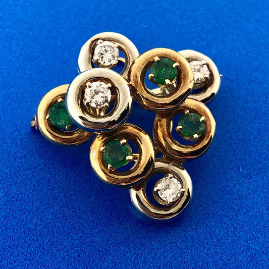 Art Deco 14K White Yellow Gold Diamond Emerald Grape Cluster Pin Brooch Pendant