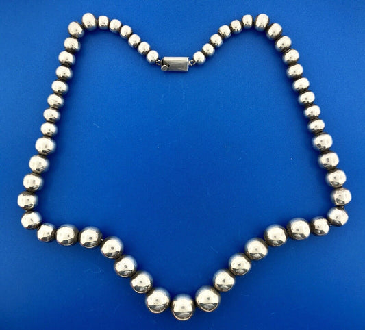 Vintage Taxco TD-29 Sterling Silver 925 Graduated Bead Ball Statement Necklace