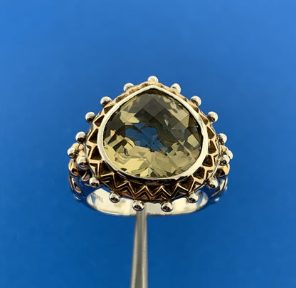 Barbara Bixby Sterling Silver 18K Gold Prasiolite Green Amethyst Statement Ring