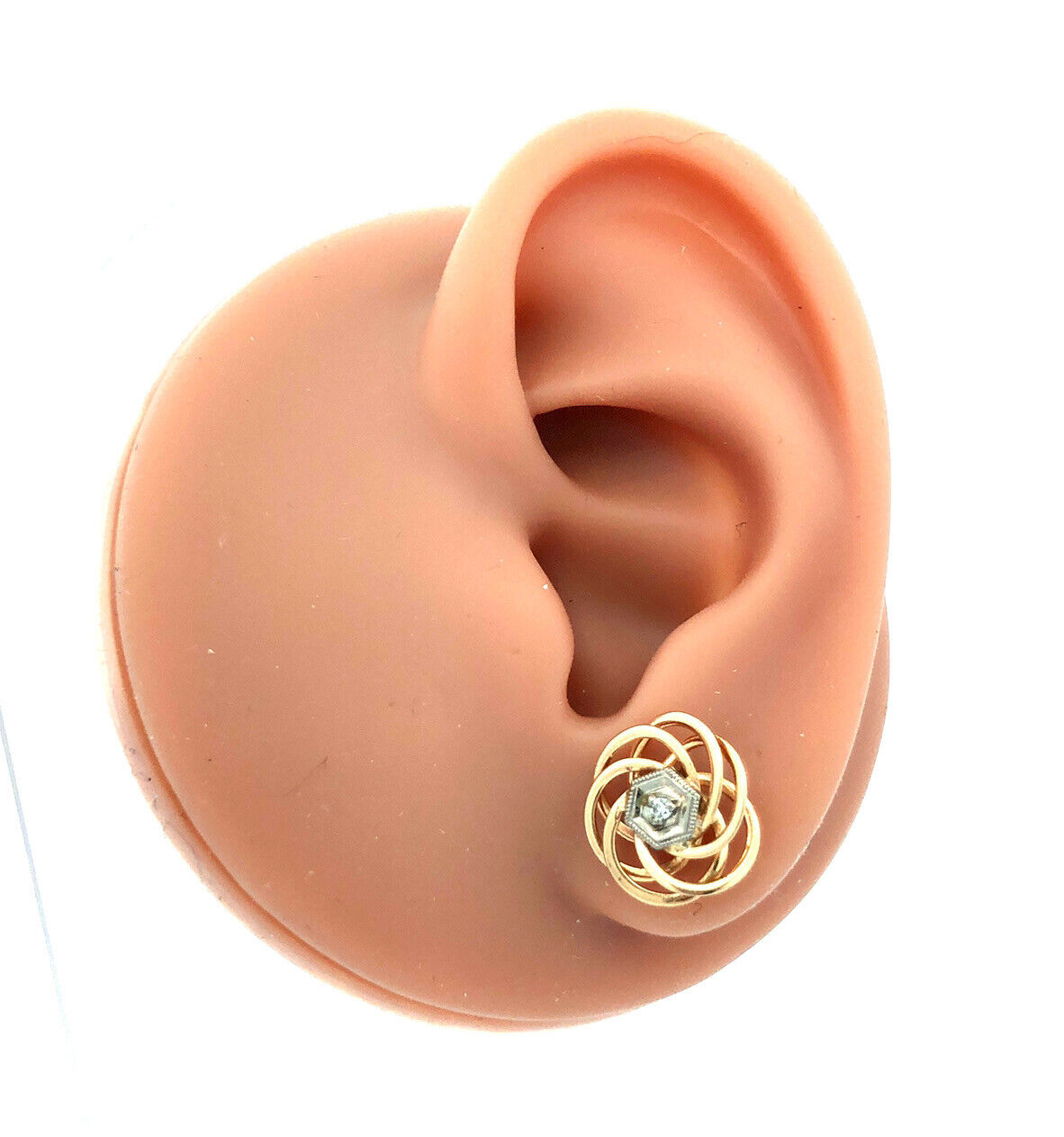 Designer 14K Yellow Gold Diamond Spiral Modernist Floral Statement Stud Earrings