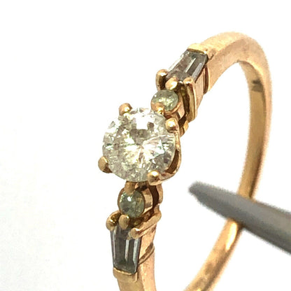 10K Yellow Gold Round Diamond Baguette Promise Engagement Ring
