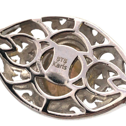 Designer STS Karis Silver Plate Oval Labradorite Open Work Scroll Heart Bracelet