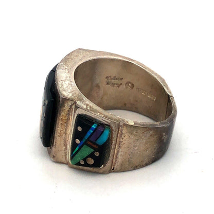Calvin Begay Starry Night in the Pueblo Sterling Silver 925 Navajo Band Ring