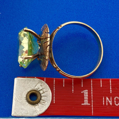 Vintage 14K Yellow Gold Round Green Amethyst Solitaire Statement Cocktail Ring
