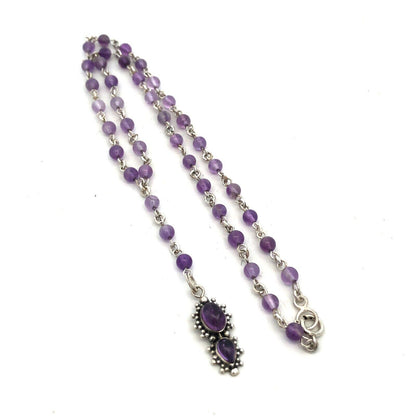 925 Sterling Silver Amethyst Beaded Pendant Necklace Lariat
