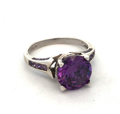 Designer Jeulia 925 Sterling Silver Round Amethyst Solitaire Engagement Ring