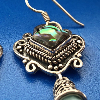 BA Suarti Sterling Silver 925 Abalone Aventurine Statement Drop Dangle Earrings