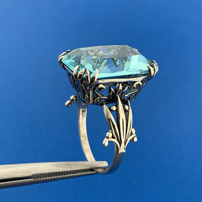 925 Sterling Silver Rectangle Blue Cubic Zirconia CZ Statement Ring