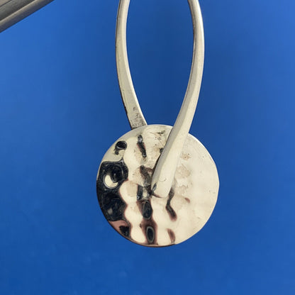 Designer ATI 925 Sterling Silver Hammered Disk Dangle Drop Hook Earrings