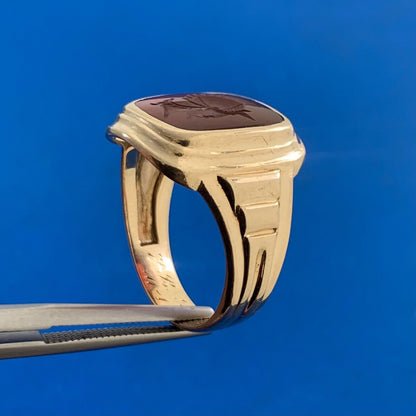 Estate 10K Yellow Gold Carved Centurion Soldier Unisex Statement Ring