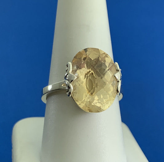 Designer Oval Citrine 925 Sterling Silver Statement Cocktail Ring