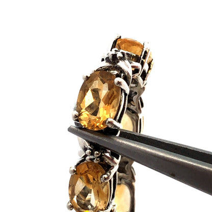 Designer HN 925 Sterling Silver Oval Yellow Citrine Diamond Tennis Bracelet