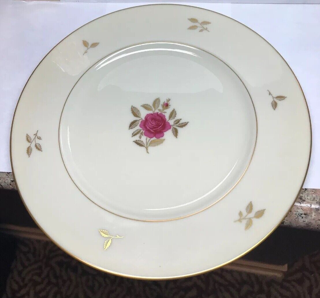 Lenox China Rhodora Pattern Rose Design Gold Linen 10-3/8" Dinner Plate