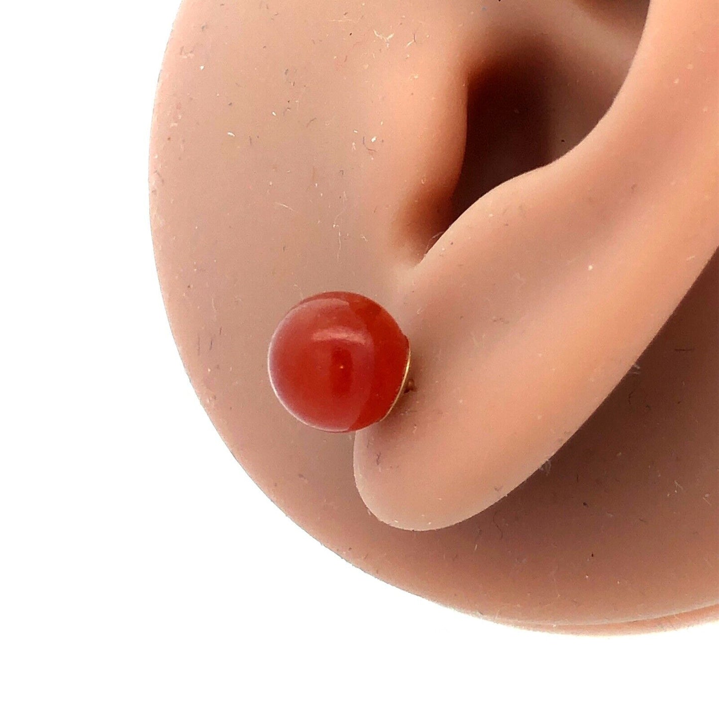 Gorgeous 14k Yellow Gold Carnelian Sphere Bead Stud Earrings w/ Friction Backs
