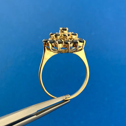 Gorgeous 14k Yellow Gold Round Cut Indigo Spinel Circle Cluster Ring Size 6.25
