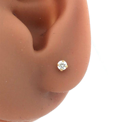 Designer 14K Yellow Gold Round Cubic Zirconia CZ Piercing Stud Earrings
