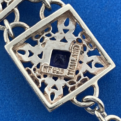 Designer Sterling Silver Square Amethyst Open Scroll Statement Tennis Bracelet