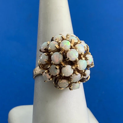 Vintage Designer 14K Yellow Gold Opal Cluster Statement Cocktail Ring