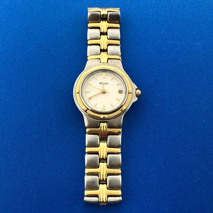 Bulova 98M36 Stainless Steel Gold Tone Accents Ladies Bracelet Watch