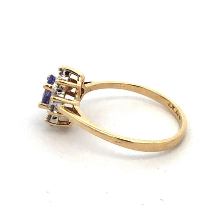 Designer AV 10K Yellow Gold Oval Tanzanite Diamond Halo Cocktail Ring