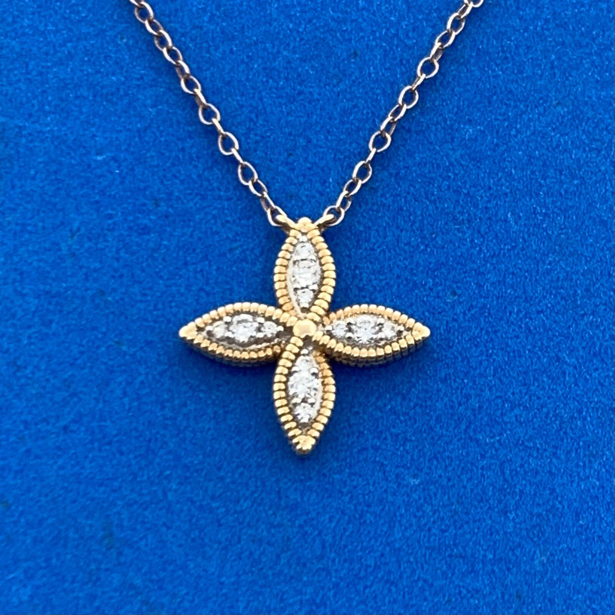 Designer 14K Yellow Gold Diamond Floral Pinwheel Necklace