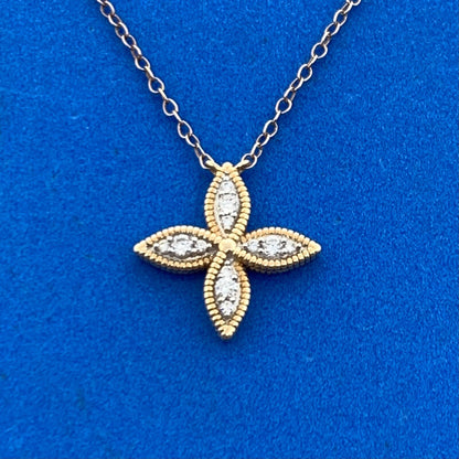 Designer 14K Yellow Gold Diamond Floral Pinwheel Necklace