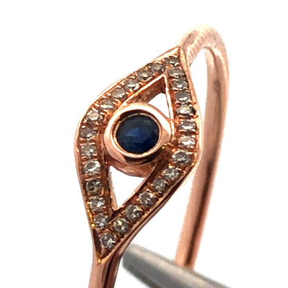 Designer 14K Rose Gold Sapphire Diamond Accented Evil Eye Cocktail Ring