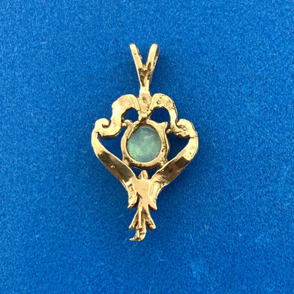 Vintage 14K Yellow Gold Opal Solitaire Free Form Modernist Charm Pendant