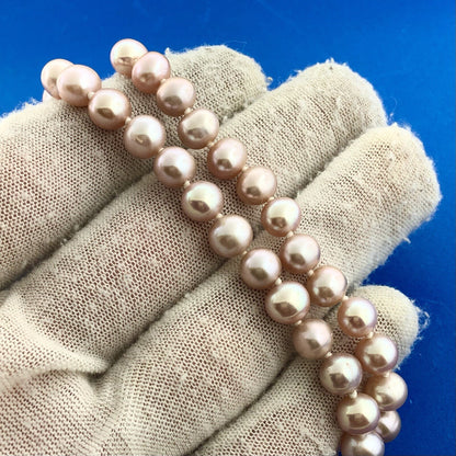Vintage 14K Yellow Gold Pink Pearl Knotted June Bridal Anniversary Necklace