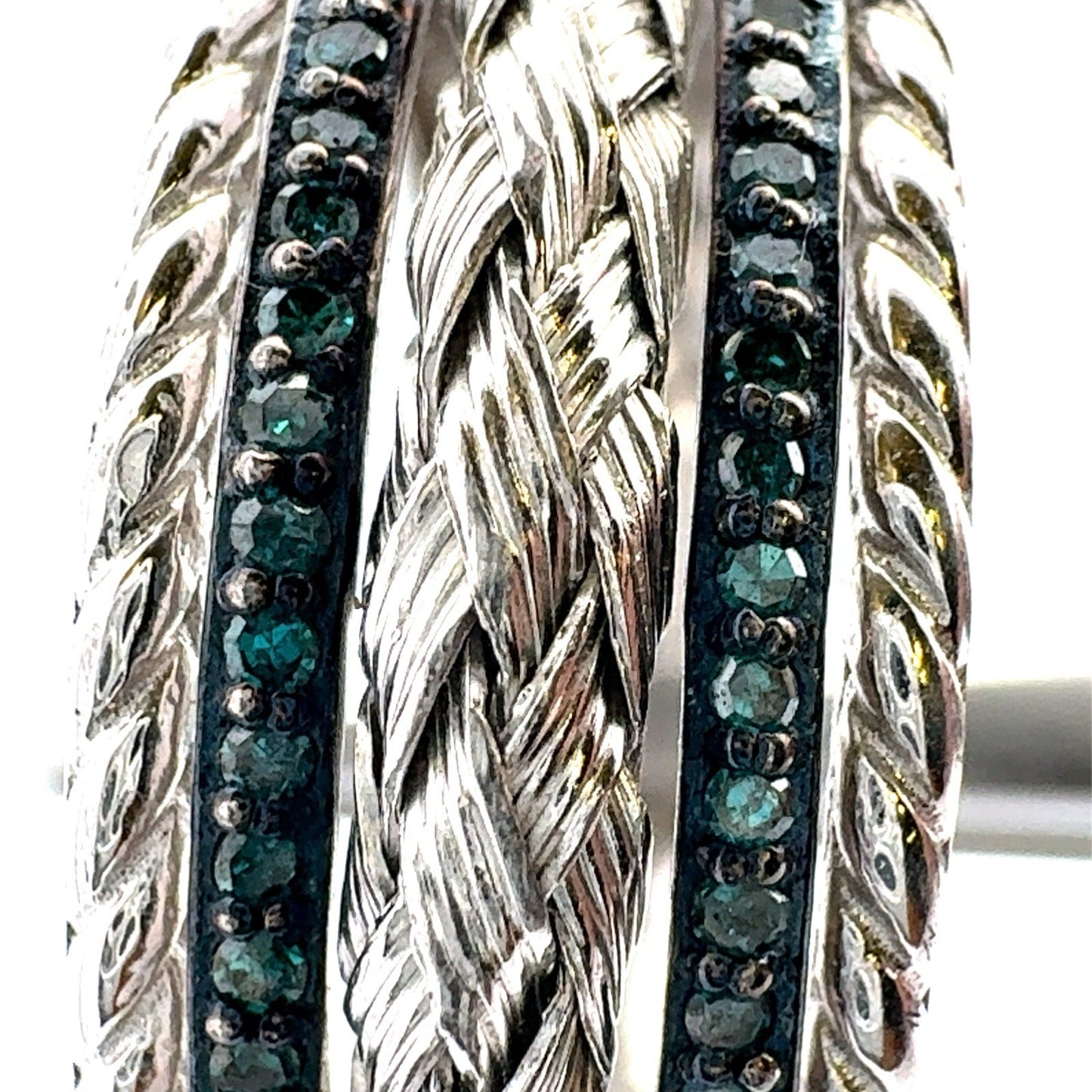 Designer 925 Sterling Silver Black Diamond Braided Rope Statement Size 10 Ring
