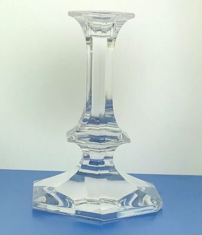 Val St Lambert Elysee Pattern Belgium Crystal Cut Glass Pair of Candlesticks