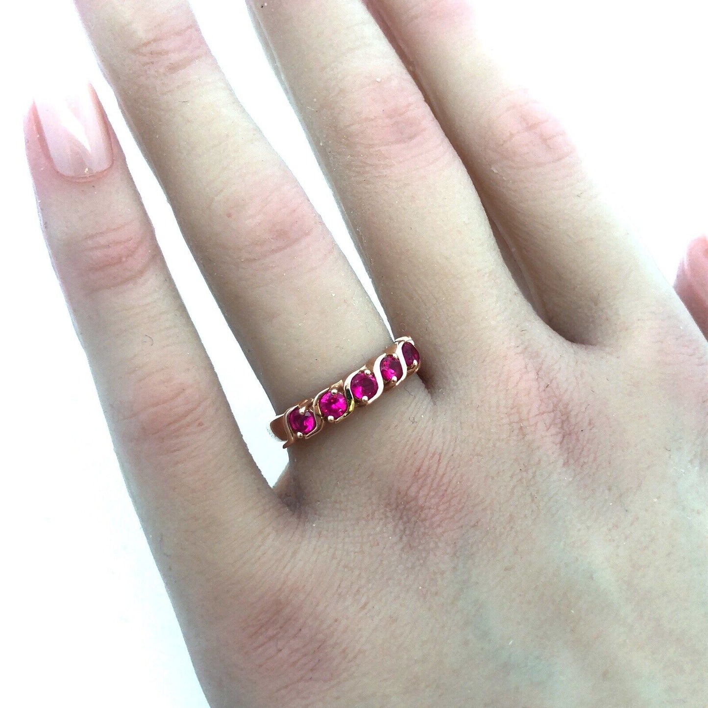 Estate Designer JFM 14K Rose Gold Ruby July Anniversary Occasion Band Ring