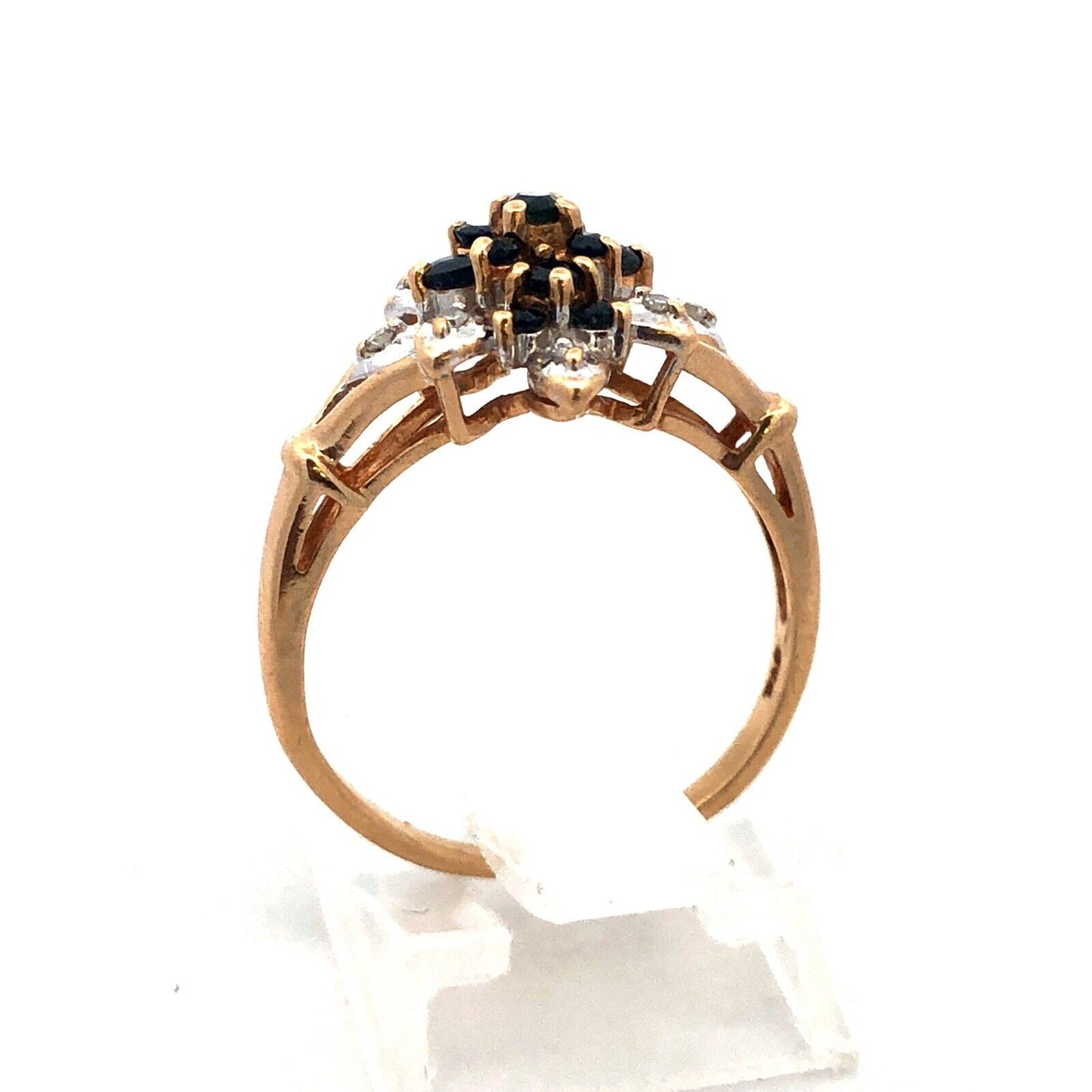 Vintage 10K Yellow Gold Sapphire Diamond Flower Waterfall Cluster Cocktail Ring