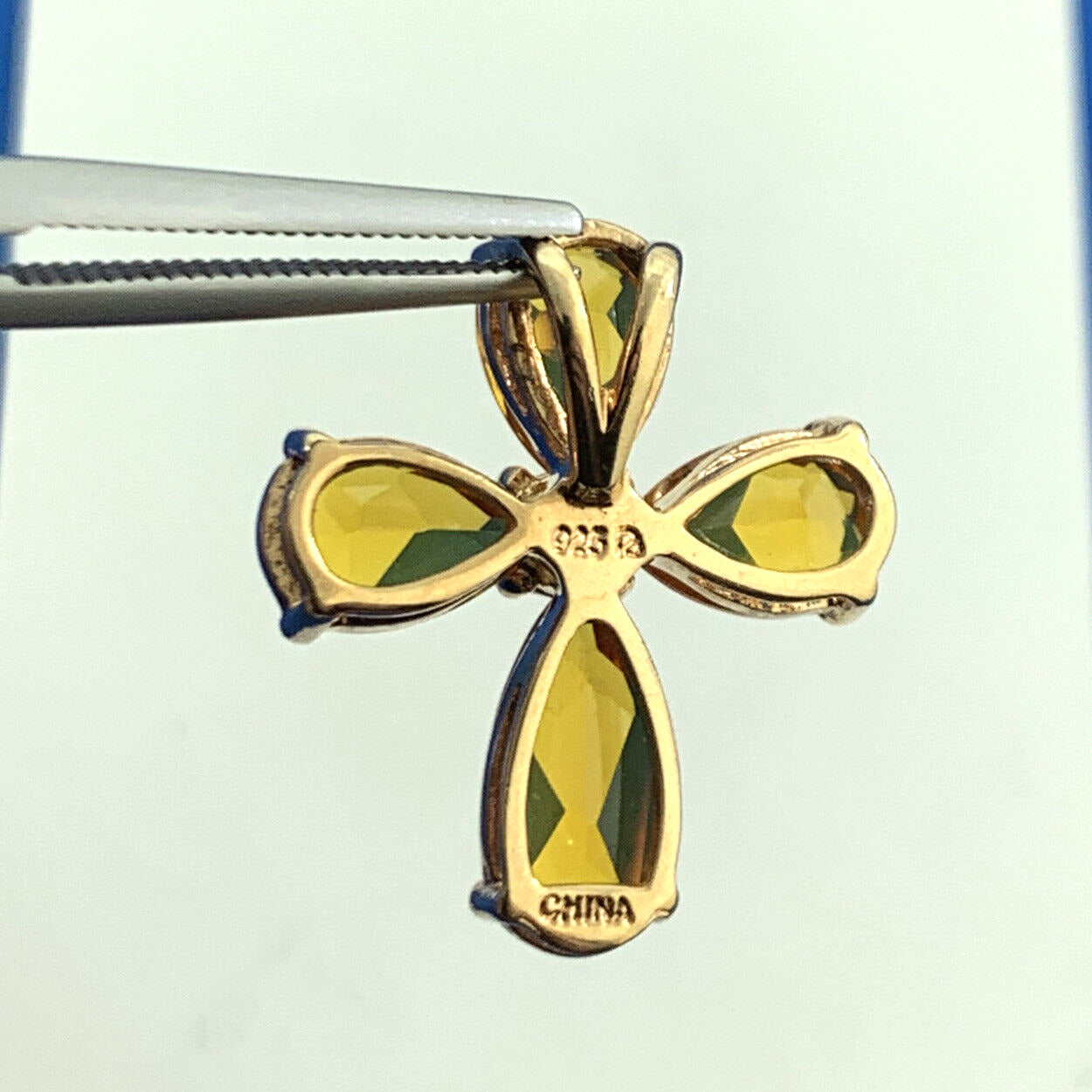 Designer Sterling Silver Vermeil Orange Cubic Zirconia Statement Cross Pendant
