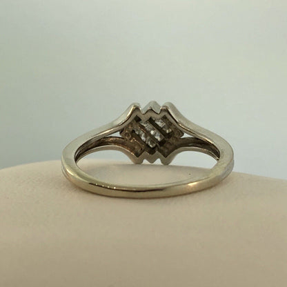 Modernist 14K White Gold Diamond Tension Set Princess Engagement Promise Ring