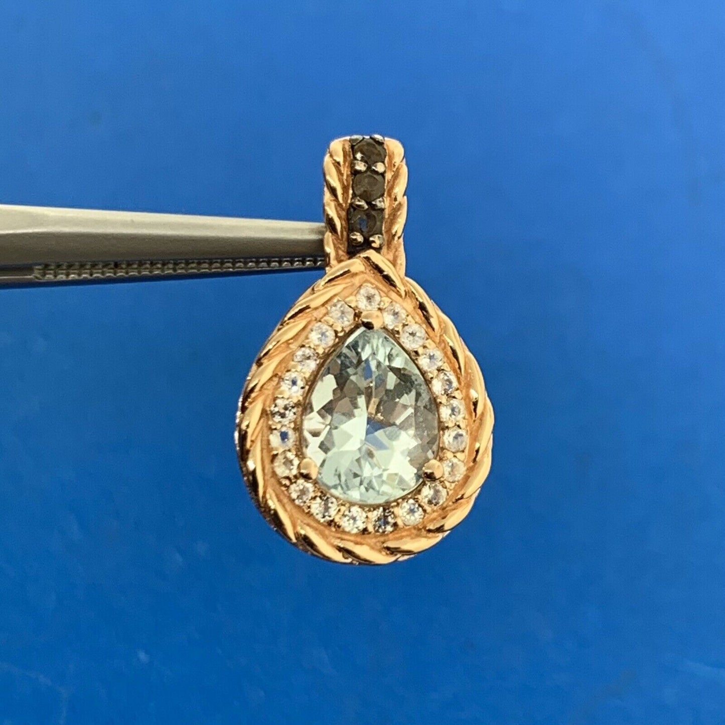 Designer 14K Yellow Gold Pear Aquamarine Smoky Quartz White Topaz Pendant