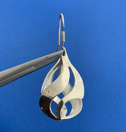 925 Sterling Silver Modernist Cut Out 3D Drop Dangle Earrings