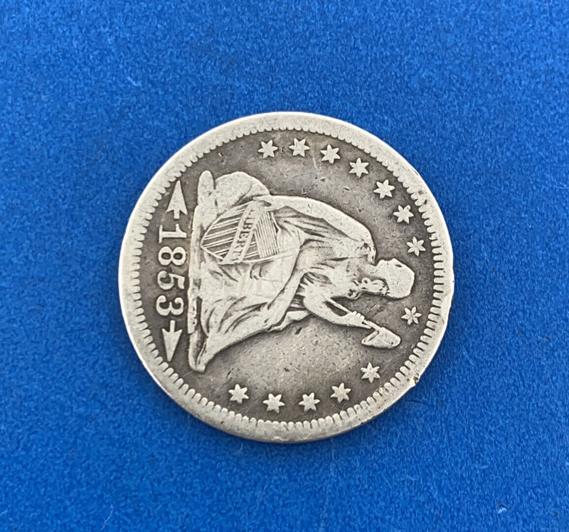 1853 25c Arrows & Rays Seated Liberty Quarter 90% Silver Rare Date Type Coin