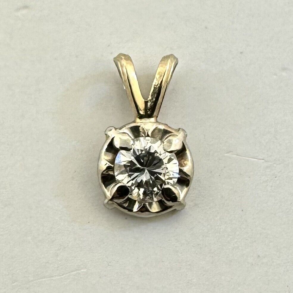 Vintage 14K Yellow Gold Round Diamond Petite Round Pendant