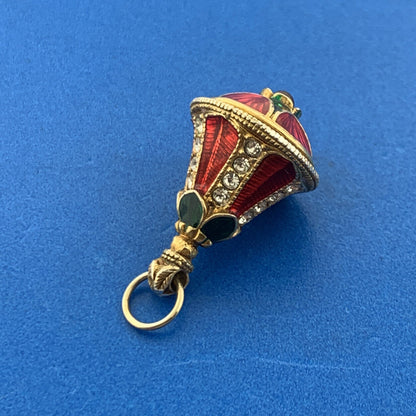 Sterling Silver 925 Vermeil Green Red Enamel CZ Christmas Bell Pendant Charm