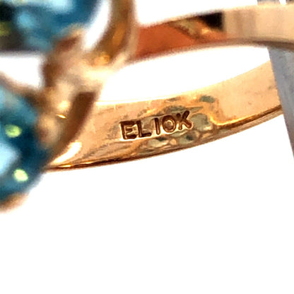 Designer EL 10K Yellow Gold Oval Blue Topaz Round Dome Statement Cocktail Ring