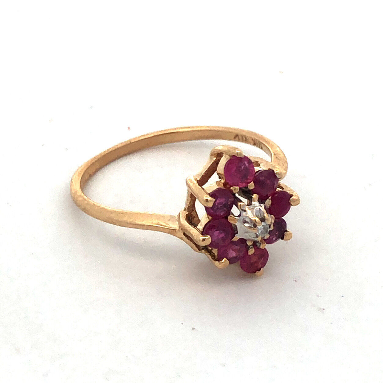 Designer 10K Yellow Gold Round Ruby Diamond Oval Cocktail Ring