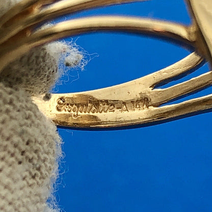 Designer Modernist 14k Yellow Gold Round Diamond Emerald Twin Triangle Ring