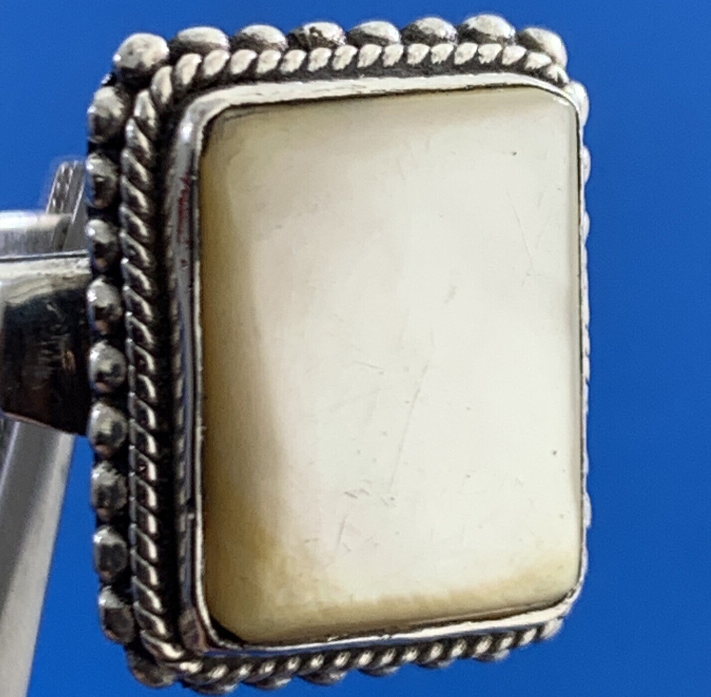 Vintage Mother of Pearl 925 Sterling Silver Rectangle Statement Ring
