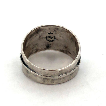 Designer 925 Sterling Silver Hammered Textured Wide Band Ring